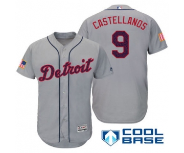 Men's Detroit Tigers #9 Nick Castellanos Gray Stars & Stripes Fashion Independence Day Stitched MLB Majestic Cool Base Jersey