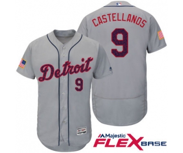 Men's Detroit Tigers #9 Nick Castellanos Gray Stars & Stripes Fashion Independence Day Stitched MLB Majestic Flex Base Jersey