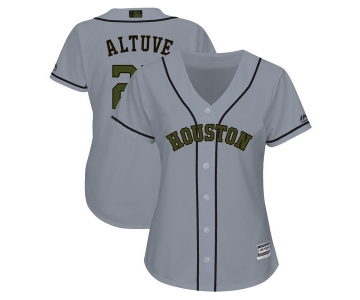 Houston Astros #27 Jose Altuve Gray Women 2018 Memorial Day Cool Base Jersey