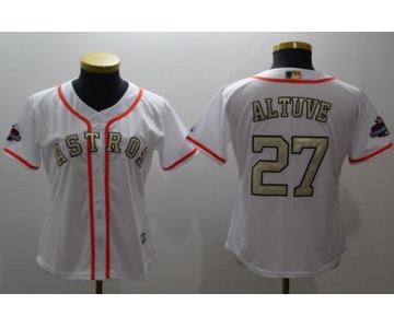 Houston Astros #27 Jose Altuve White 2017 World Series Champions Gold Program Cool Base Women's Stitched Baseball Jersey