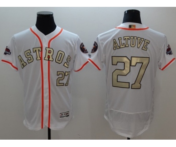 Houston Astros #27 Jose Altuve White FlexBase Authentic 2017 World Series Champions Gold Program Stitched Baseball Jersey
