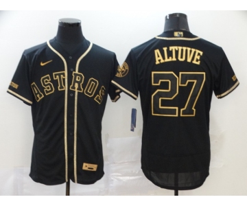 Men's Houston Astros #27 Jose Altuve Black Gold Stitched MLB Flex Base Nike Jersey