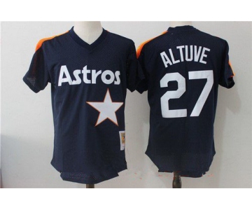 Men's Houston Astros #27 Jose Altuve Navy Blue Throwback Mesh Batting Practice Stitched MLB Mitchell & Ness Jersey