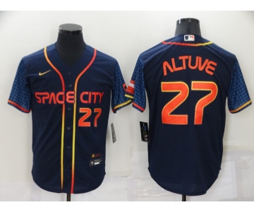 Men's Houston Astros #27 Jose Altuve Number 2022 Navy Blue City Connect Cool Base Stitched Jersey