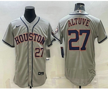 Men's Houston Astros #27 Jose Altuve Number Grey Stitched MLB Flex Base Nike Jersey