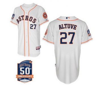 Men's Houston Astros #27 Jose Altuve White Jersey With 50th Anniversary Patch