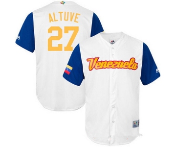 Men's Team Venezuela Baseball Majestic #27 Jose Altuve White 2017 World Baseball Classic Stitched Replica Jersey