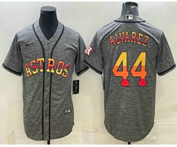 Men's Houston Astros #44 Yordan Alvarez Grey Gridiron With Patch Cool Base Stitched Baseball Jersey
