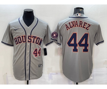 Men's Houston Astros #44 Yordan Alvarez Number Grey With Patch Stitched MLB Cool Base Nike Jersey