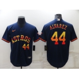 Men's Houston Astros #44 Yordan Alvarez Number Navy Blue Rainbow Stitched MLB Cool Base Nike Jersey