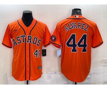 Men's Houston Astros #44 Yordan Alvarez Number Orange With Patch Stitched MLB Cool Base Nike Jersey