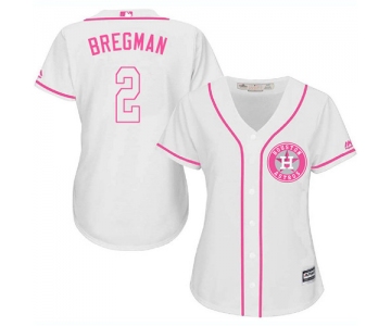 Houston Astros #2 Alex Bregman White Pink Fashion Women's Stitched Baseball Jersey