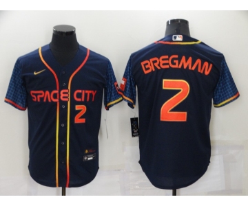Men's Houston Astros #2 Alex Bregman Number 2022 Navy Blue City Connect Cool Base Stitched Jersey