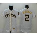Men's Houston Astros #2 Alex Bregman White With Gold Stitched MLB Flex Base Nike Jersey