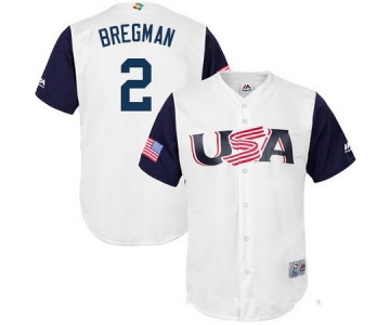 Men's Team USA Baseball Majestic #2 Alex Bregman White 2017 World Baseball Classic Stitched Replica Jersey