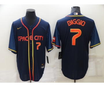 Men's Houston Astros #7 Craig Biggio Number 2022 Navy Blue City Connect Cool Base Stitched Jersey