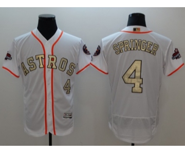 Houston Astros #4 George Springer White FlexBase Authentic 2017 World Series Champions Gold Program Stitched Baseball Jersey