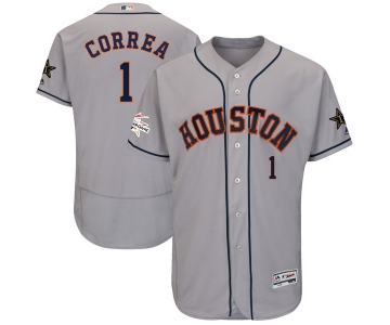 Men's Houston Astros #1 Carlos Correa Majestic Gray 2017 MLB All-Star Game Worn Stitched MLB Flex Base Jersey