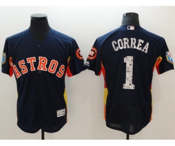 Men's Houston Astros #1 Carlos Correa Navy Blue 2018 Spring Training Authentic Flex Base Stitched MLB Jersey