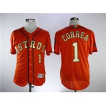 Men's Houston Astros #1 Carlos Correa Orange New Gold Program Flexbase Stitched MLB Jersey