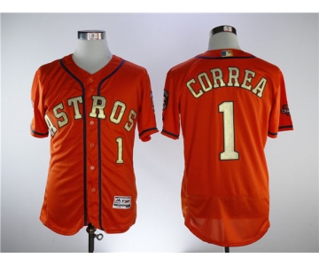 Men's Houston Astros #1 Carlos Correa Orange New Gold Program Flexbase Stitched MLB Jersey