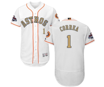Men's Houston Astros #1 Carlos Correa White 2018 Gold Program Flexbase Stitched MLB Jersey