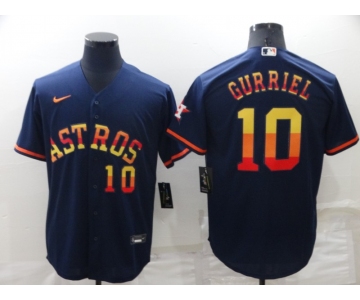 Men's Houston Astros #10 Yuli Gurriel Number Navy Blue Rainbow Stitched MLB Cool Base Nike Jersey