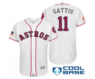 Men's Houston Astros #11 Evan Gattis White Stars & Stripes Fashion Independence Day Stitched MLB Majestic Cool Base Jersey