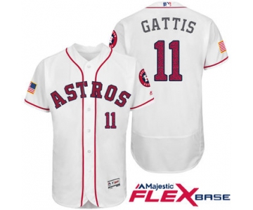 Men's Houston Astros #11 Evan Gattis White Stars & Stripes Fashion Independence Day Stitched MLB Majestic Flex Base Jersey