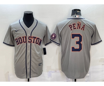 Men's Houston Astros #3 Jeremy Pena Grey With Patch Stitched MLB Cool Base Nike Jersey