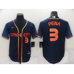 Men's Houston Astros #3 Jeremy Pena Number 2022 Navy Blue City Connect Cool Base Stitched Jersey