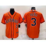 Men's Houston Astros #3 Jeremy Pena Number Orange With Patch Stitched MLB Cool Base Nike Jersey