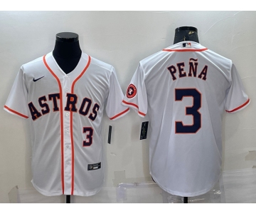 Men's Houston Astros #3 Jeremy Pena Number White With Patch Stitched MLB Cool Base Nike Jersey