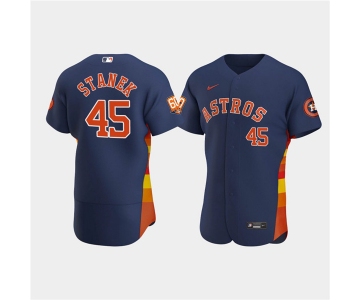 Men's Houston Astros #45 Ryne Stanek Navy 60th Anniversary Flex Base Stitched Baseball Jersey