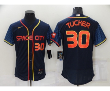 Men's Houston Astros #30 Kyle Tucker Number 2022 Navy Blue City Connect Flex Base Stitched Baseball Jersey
