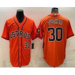Men's Houston Astros #30 Kyle Tucker Number Orange With Patch Stitched MLB Cool Base Nike Jersey