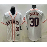 Men's Houston Astros #30 Kyle Tucker Number White With Patch Stitched MLB Cool Base Nike Jersey