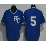Men's Kansas City Royals #5 George Brett KC Navy Blue Pullover Throwback Jersey By Mitchell & Ness