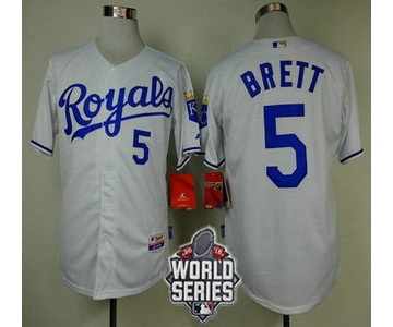 Men's Kansas City Royals #5 George Brett White Home Baseball Jersey With 2015 World Series Patch