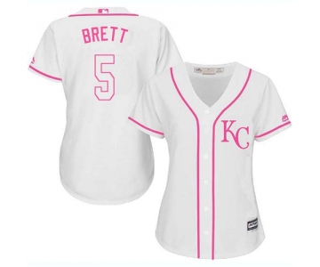 Royals #5 George Brett White Pink Fashion Women's Stitched Baseball Jersey