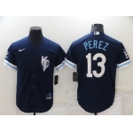 Men's Kansas City Royals #13 Salvador Perez 2022 Navy City Connect Cool Base Stitched Jersey