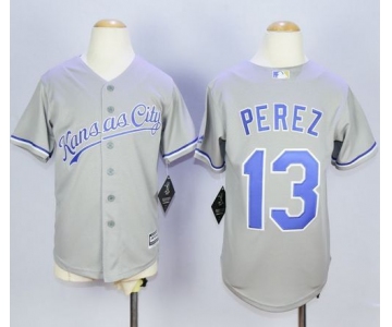 Royals #13 Salvador Perez Grey Cool Base Stitched Youth Baseball Jersey