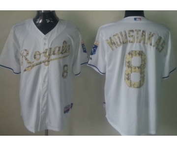 Kansas City Royals #8 Mike Moustakas White With Camo Jersey