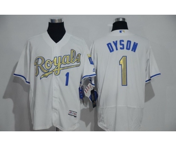Men's Kansas City Royals #1 Jarrod Dyson Majestic White World Series Champions Gold Program FlexBase Player Jersey