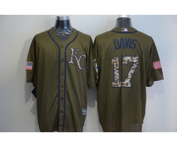Men's Kansas City Royals #17 Wade Davis Green Salute to Service Majestic Baseball Jersey