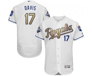 Men's Kansas City Royals #17 Wade Davis Majestic White World Series Champions Gold Program FlexBase Player Jersey
