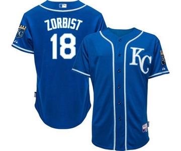 Men's Kansas City Royals #18 Ben Zobrist Alternate Blue KC MLB Cool Base Jersey
