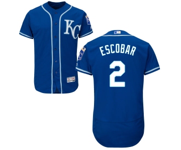 Men's Kansas City Royals #2 Alcides Escobar Navy Blue KC 2016 Flexbase Majestic Baseball Jersey