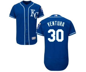 Men's Kansas City Royals #30 Yordano Ventura Navy Blue KC 2016 Flexbase Majestic Baseball Jersey