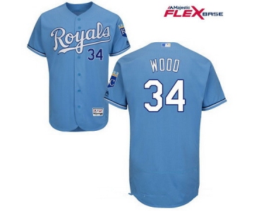 Men's Kansas City Royals #34 Travis Wood Light Blue Alternate Stitched MLB Majestic Flex Base Jersey